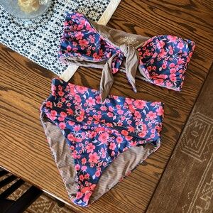 Acacia Swimwear Bikini in Poppy + Brown Stripe Print